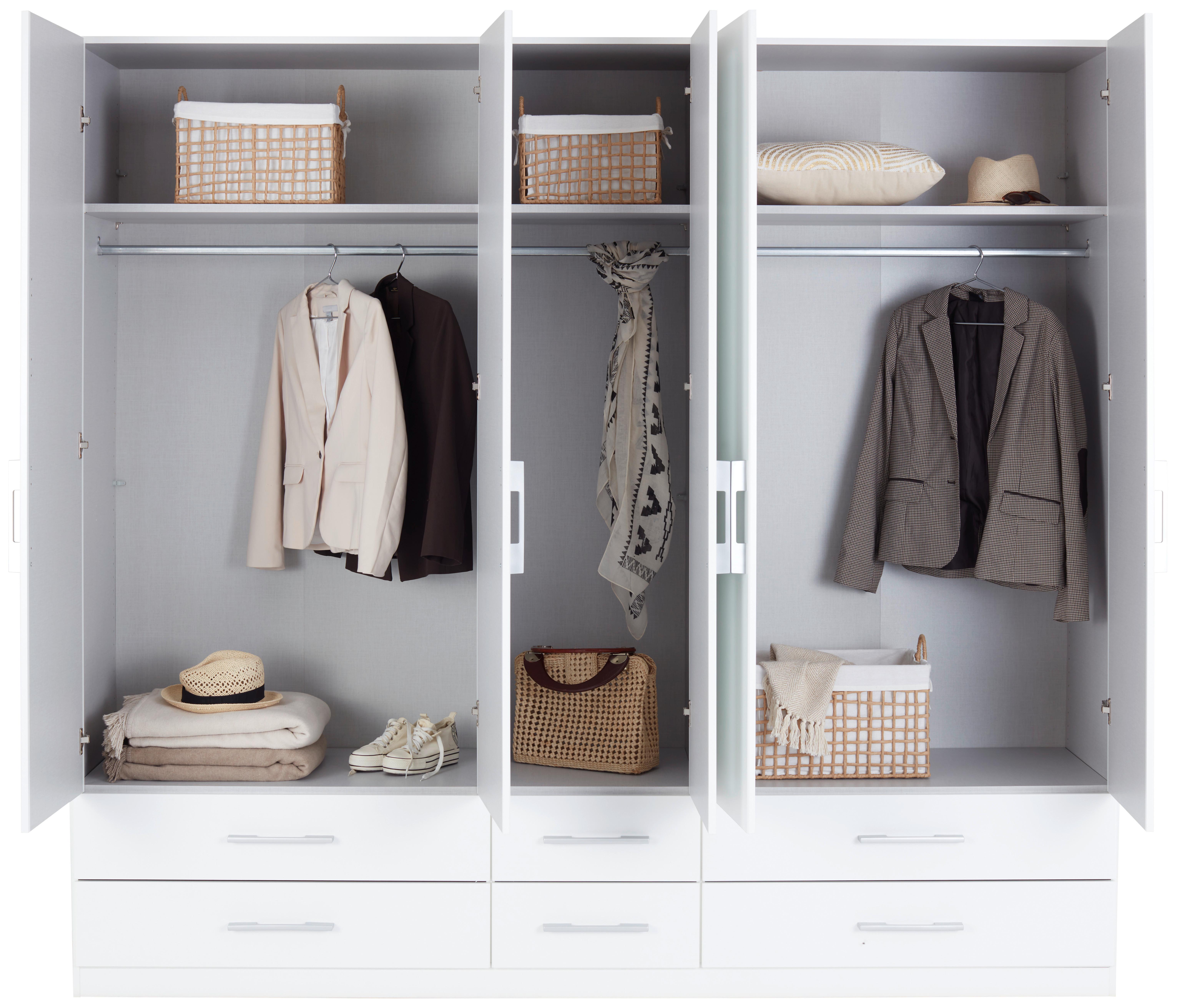 Drehtürenschrank Mit Spiegel 226cm Herford Alpinweiß Dekor - Weiß, MODERN, Glas/Holzwerkstoff (226/210/54cm)