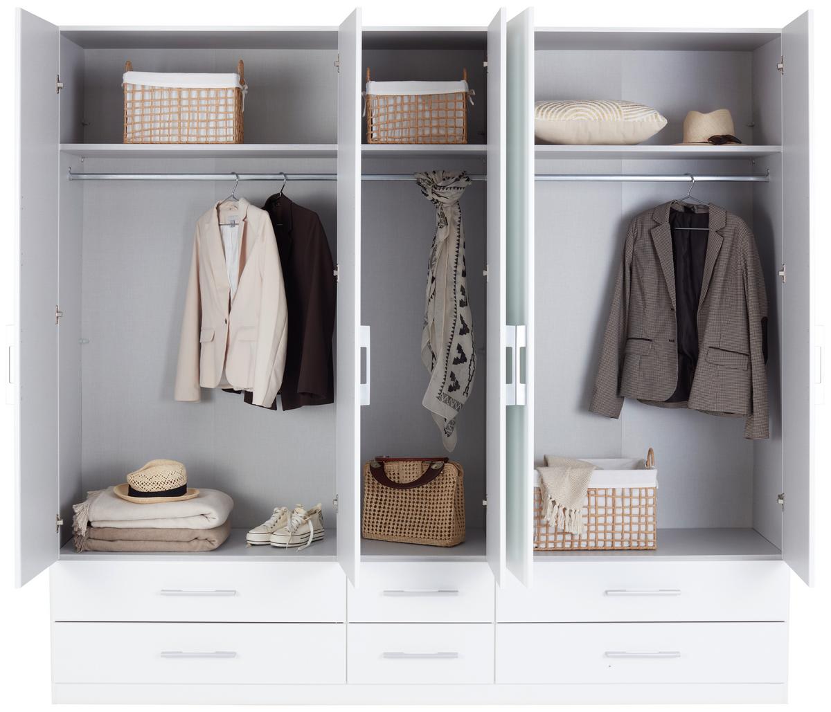 Drehtürenschrank Mit Spiegel 226cm Herford Alpinweiß Dekor - Weiß, MODERN, Glas/Holzwerkstoff (226/210/54cm)