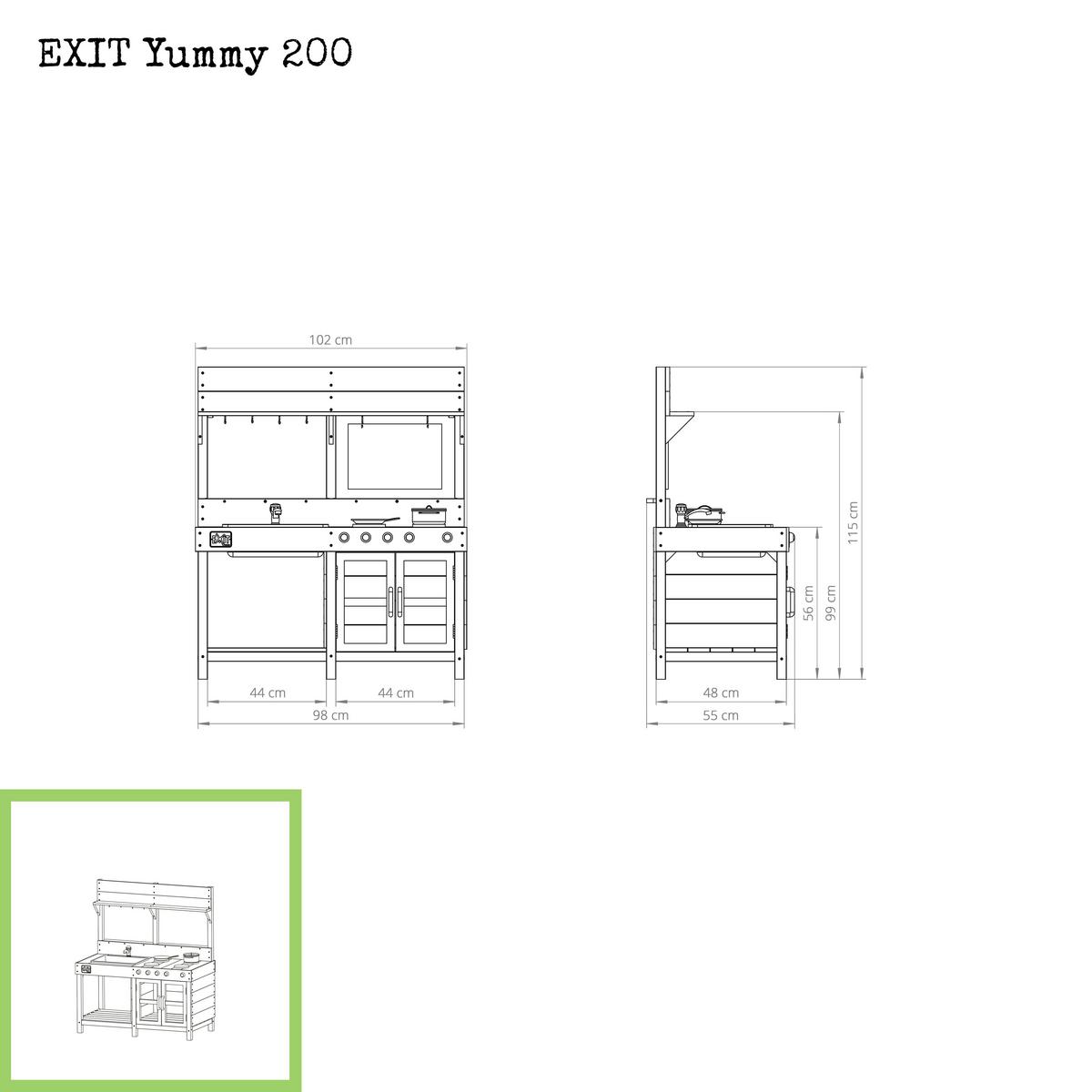 Spielküche Exit Yummy Echtholz Ab 2 Jahren - Grau, KONVENTIONELL, Holz/Kunststoff (102/55/115cm) - EXIT Toys