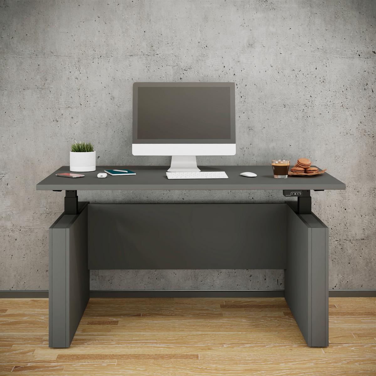 Schreibtisch E-Salia Schwarz/Anthrazit L: 138cm - Anthrazit/Schwarz, KONVENTIONELL, Holzwerkstoff/Metall (138/80/73-122cm) - MID.YOU