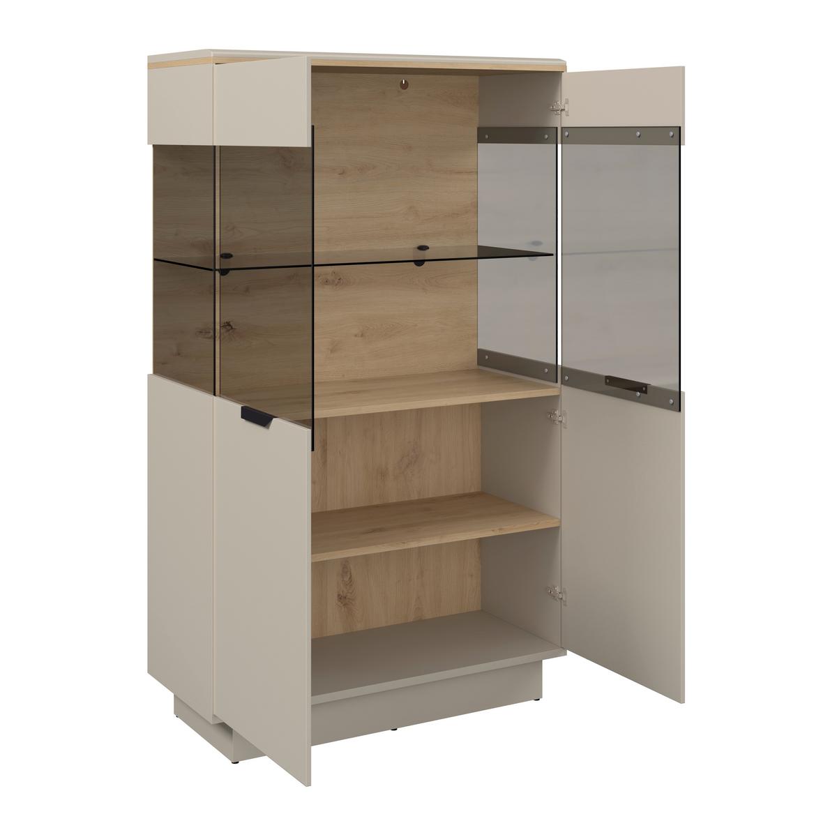 Highboard Darius Eiche Artisan/Kashmir,B:88,5cm - Kaschmir/Schwarz, Trend, Glas/Holzwerkstoff (88,5/148,3/37cm)