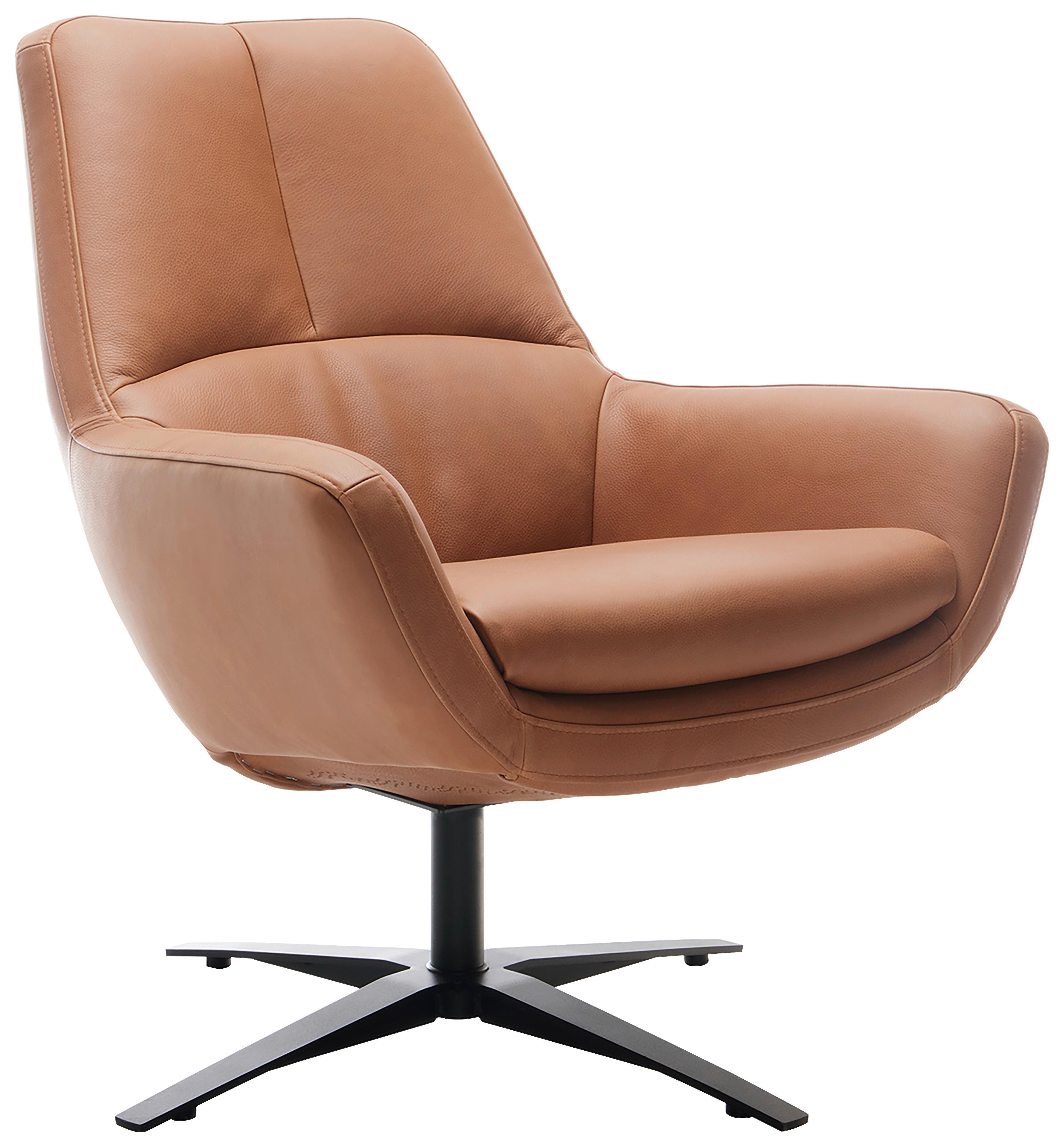 Sessel Be Organic - Cognac/Schwarz, MODERN, Leder (81/92/83cm) - Trendmanufaktur