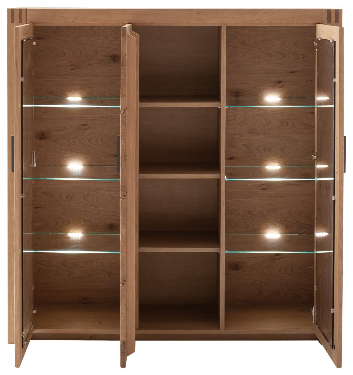 Highboard Prag - Eichefarben, Design, Glas/Holz (137/139/37cm)