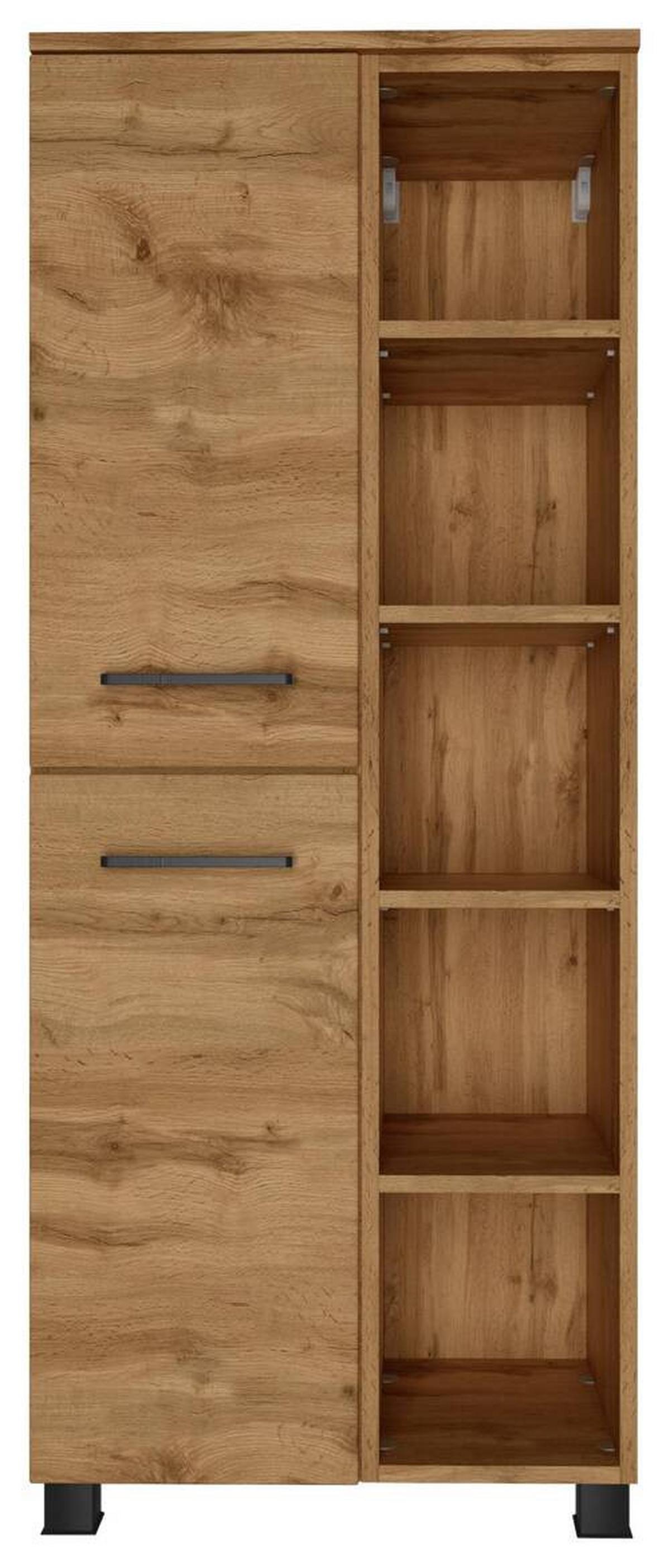 Midischrank Manchester B: 55 Cm Eiche Wotan Dekor - Eichefarben/Schwarz, MODERN, Holzwerkstoff (55/130/35cm) - Held