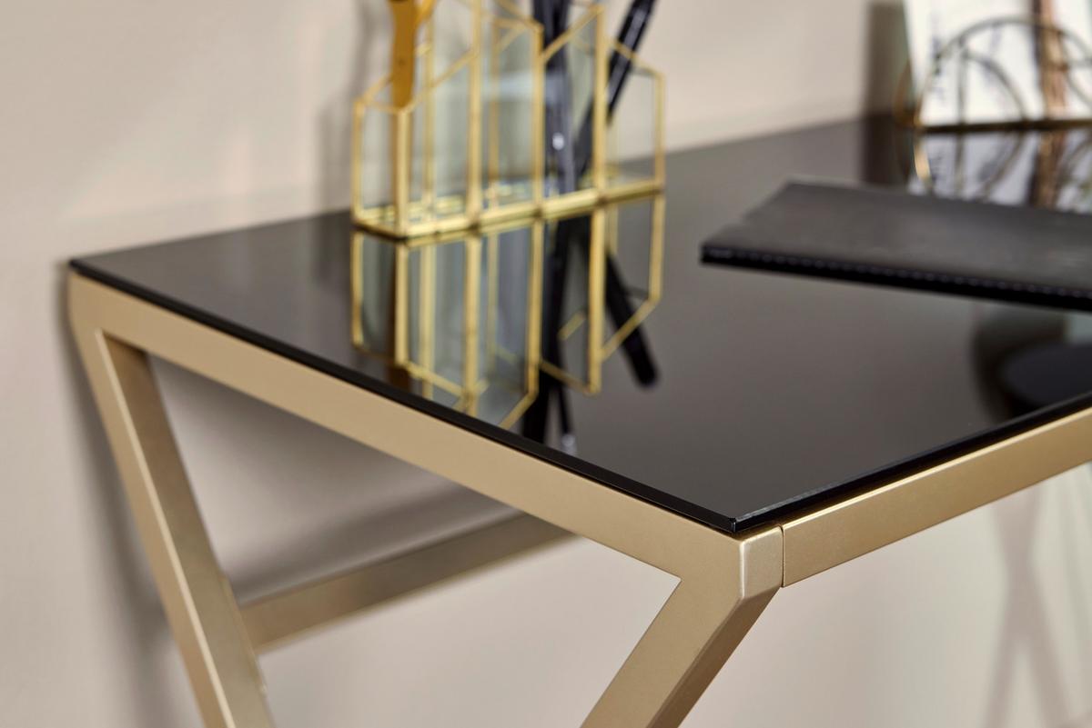 Schreibtisch B 50cm H 72cm Xtra Desk, Schwarz - Goldfarben/Schwarz, MODERN, Glas/Metall (110/50/72cm) - Livetastic
