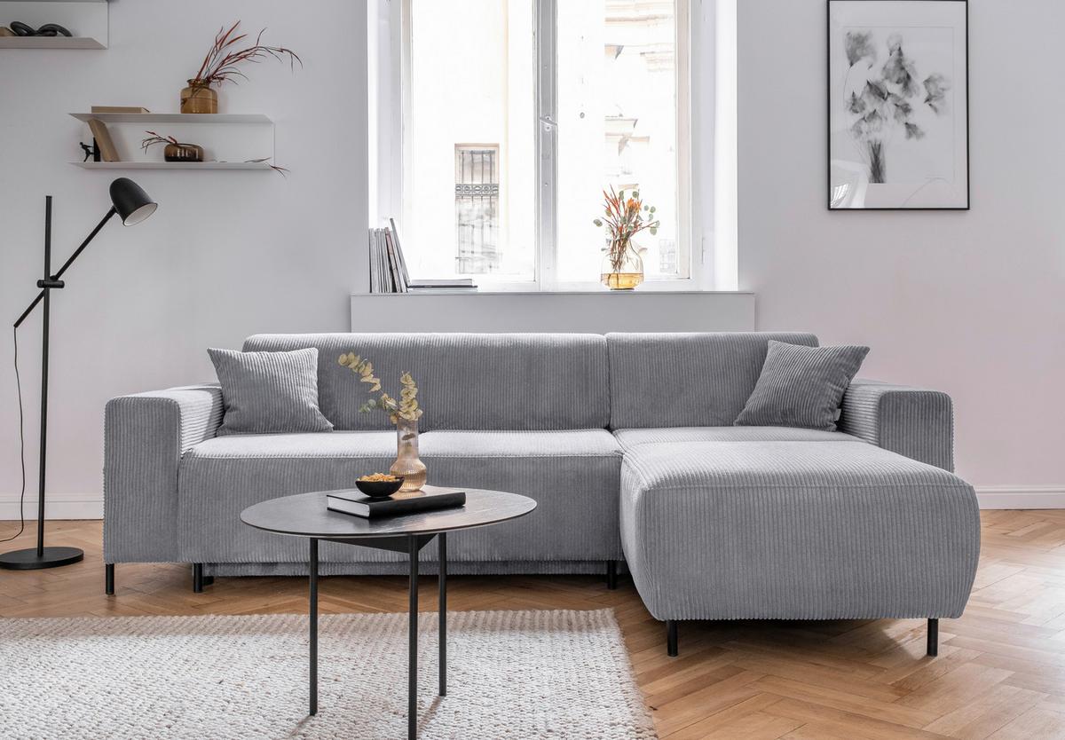 Ecksofa Cuddly Mia Hellgrau S: 260x165 cm - Hellgrau/Schwarz, Textil (260/165cm) - MID.YOU