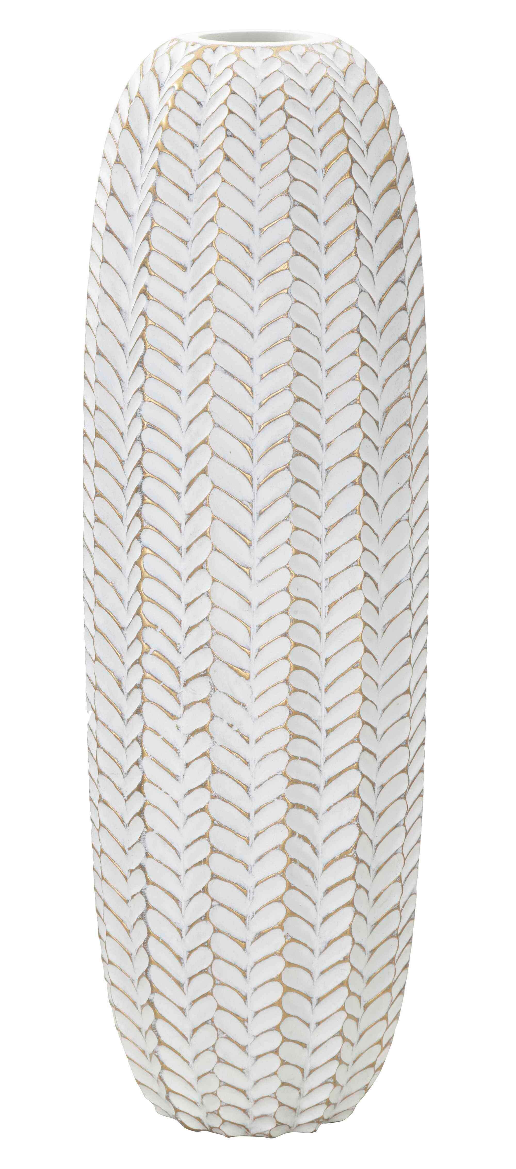 Vase Resina Leaf Weiß, Goldfarben B: 20 Cm - Goldfarben/Weiß, Basics, Kunststoff (20/67/20  cm)