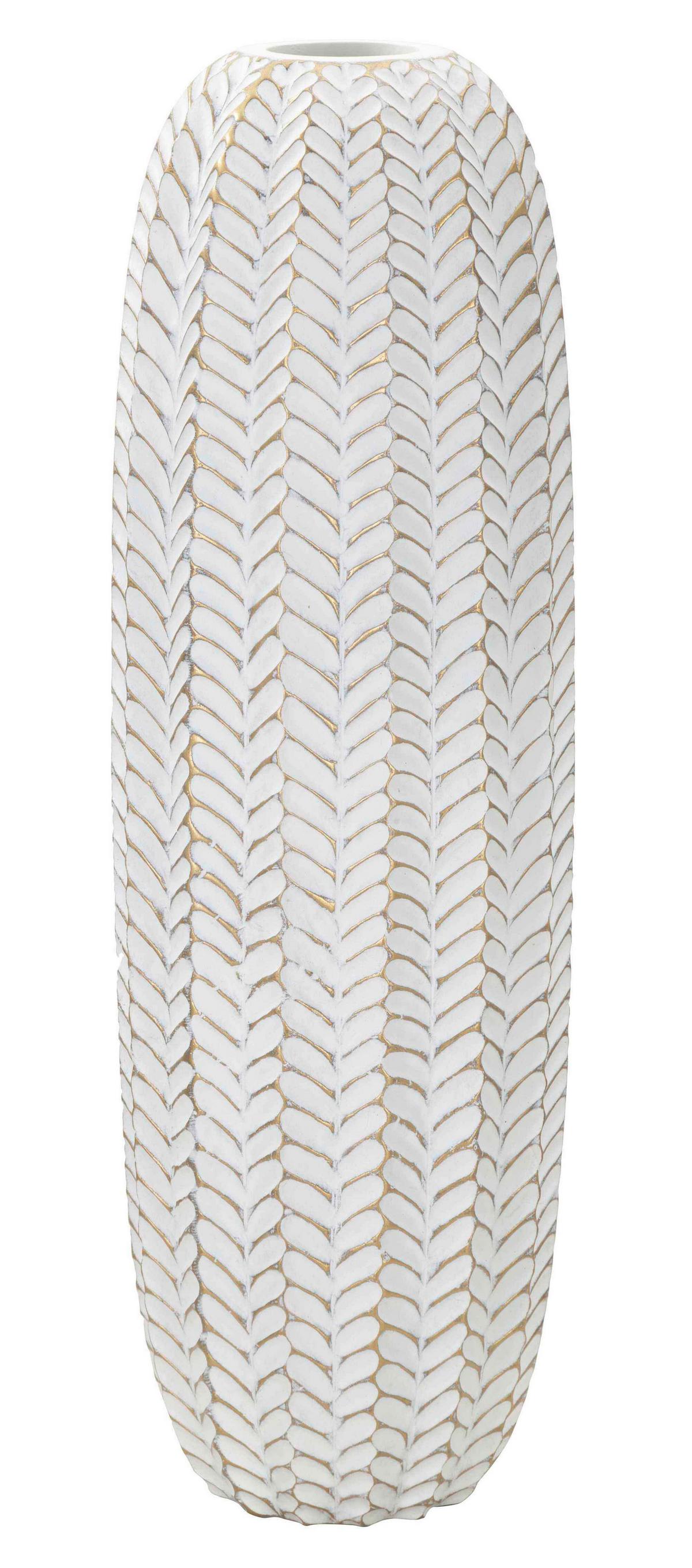 Vase Resina Leaf Weiß, Goldfarben B: 20 Cm - Goldfarben/Weiß, Basics, Kunststoff (20/67/20  cm)
