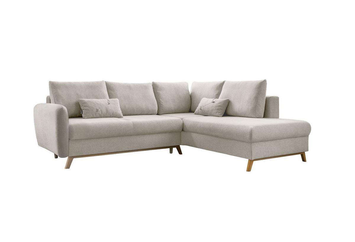 Sedačka LUCILE L, pravá, béžová, úl.prostor a lůžko - přírodní barvy/béžová, dřevo/textil (242/202cm) - MID.YOU