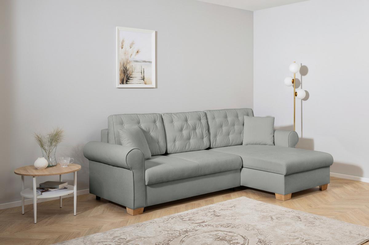 Ecksofa Arles Dunkelgrau 89 S: 266x161 Cm - Dunkelgrau/Buchefarben, Design, Textil (266/161cm) - MID.YOU