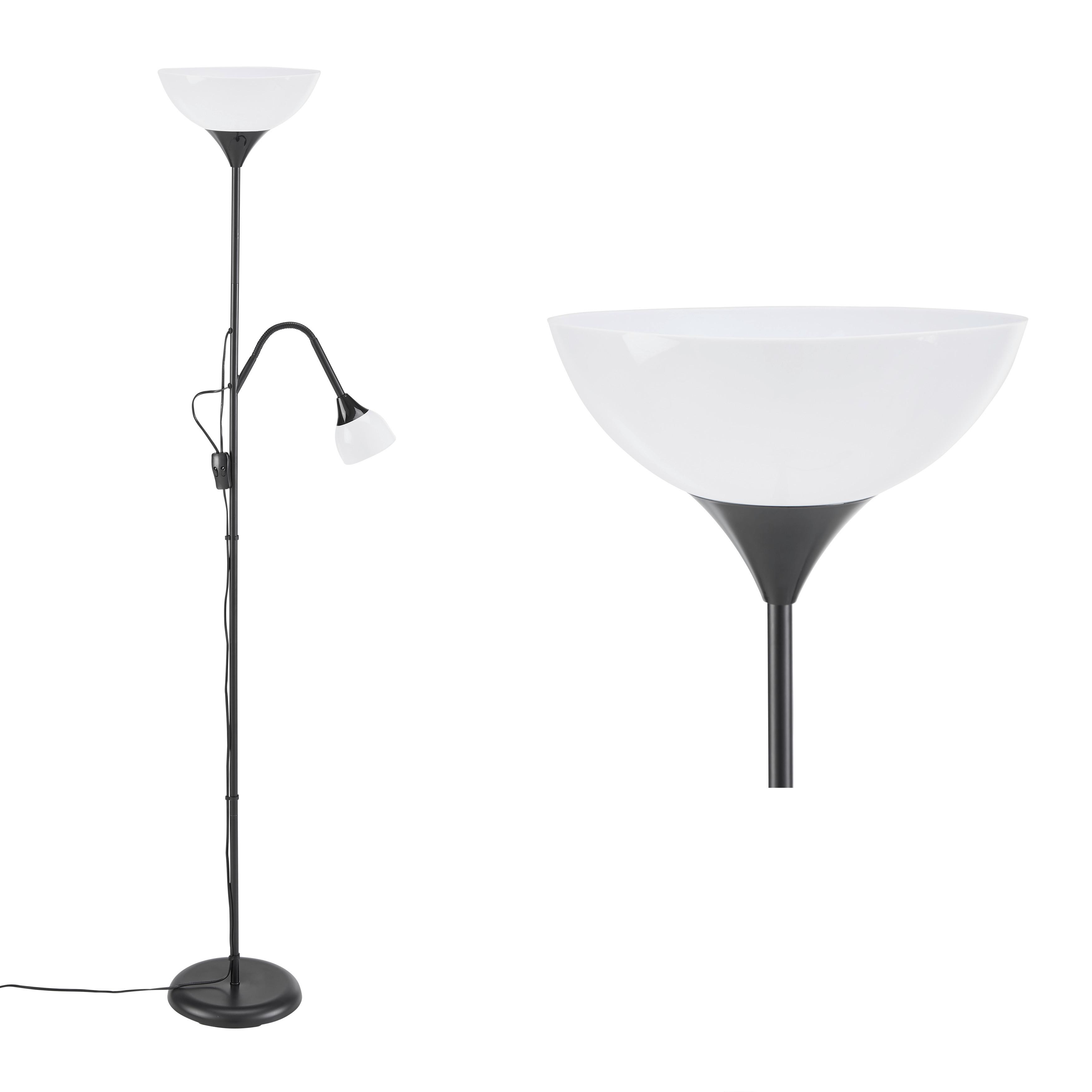 Stojací Lampa Vanessa 60 Watt, V: 180cm - bílá/černá, Konvenční, kov/plast (24/180cm) - Based