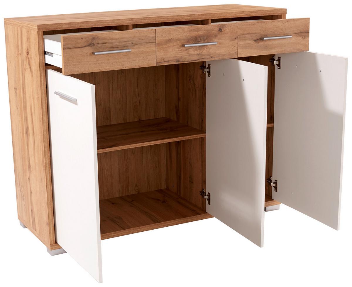 KOMODA Q-BIG QBK01 - bílá/barvy dubu, Moderní, dřevo (144/105/44cm)