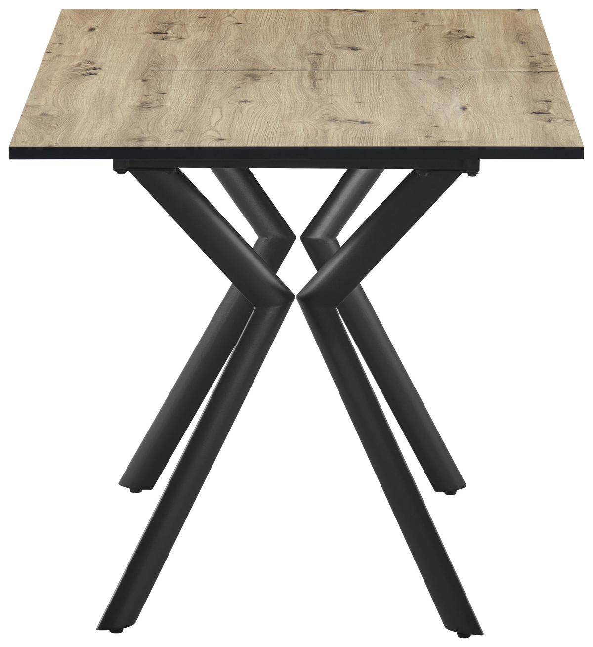 Ausziehtisch Marcel Giga 140AZ Melamin Eiche, B:140-180cm - Eichefarben/Schwarz, MODERN, Holzwerkstoff/Metall (140-180/80/76cm)