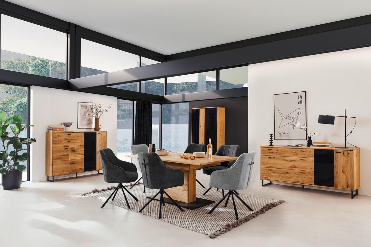 Vitrine Arezzo Wildeiche/Anthrazit B: 100 cm - Wildeiche/Anthrazit, Design, Glas/Holz (100/186/37cm) - MID.YOU
