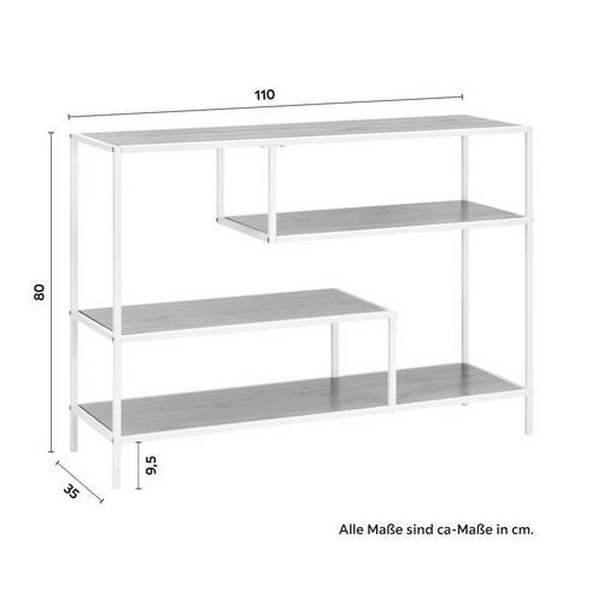 Regál FIONA šírka 110cm - biela/farba borovice, Modern, kov/kompozitné drevo (110/80/35cm) - Bessagi Home
