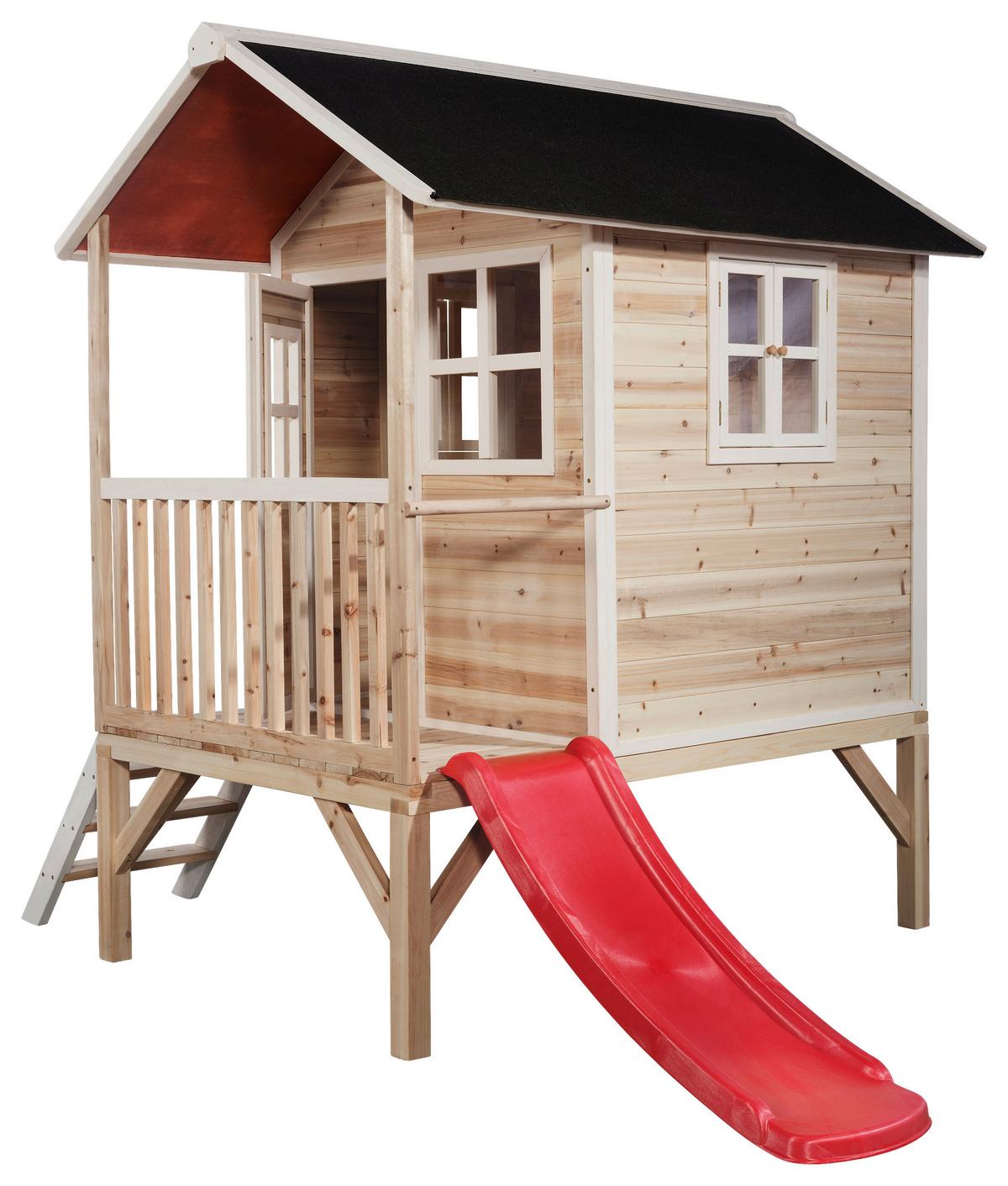 Stelzenhaus Mit Rutsche Naturfarben Exit Loft 300 - Rot/Naturfarben, KONVENTIONELL, Holz (369/190/215cm) - EXIT Toys