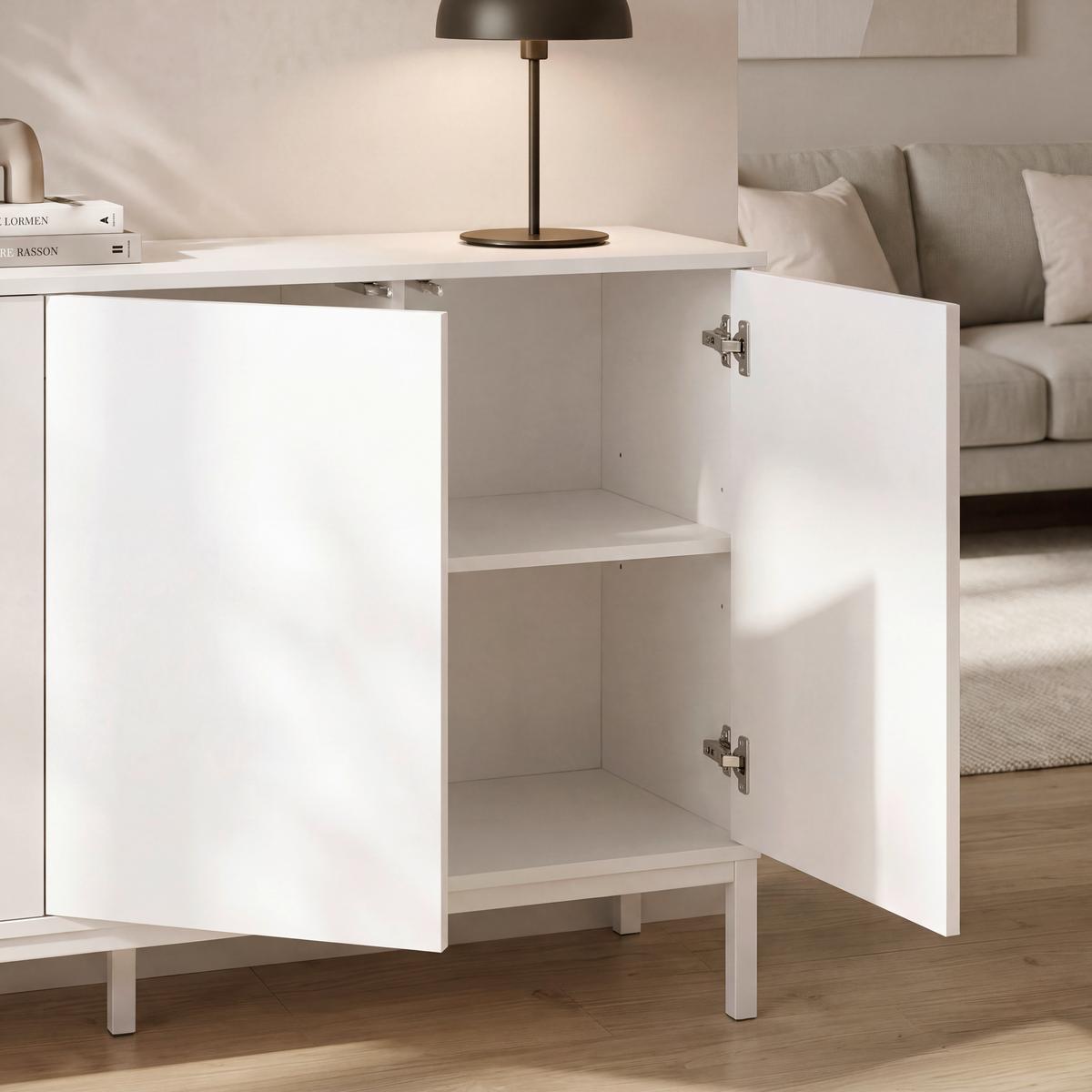 Široká komoda Amber biela MDF/Kov práškovaný - biela, Modern, kov/kompozitné drevo (150/80/40cm) - Bessagi Home