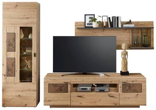 Wohnwand Madera II 40a6hh89 - Eichefarben/Graphitfarben, MODERN, Glas/Holzwerkstoff (300/201/47cm) - Livetastic