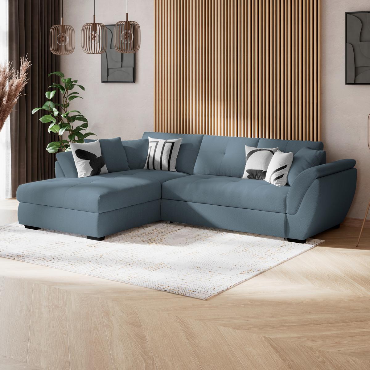 Rohová sedačka BERISSO, ľavá, modrá - modrá/čierna, Konventionell, textil/plast (187/278cm) - Ondega