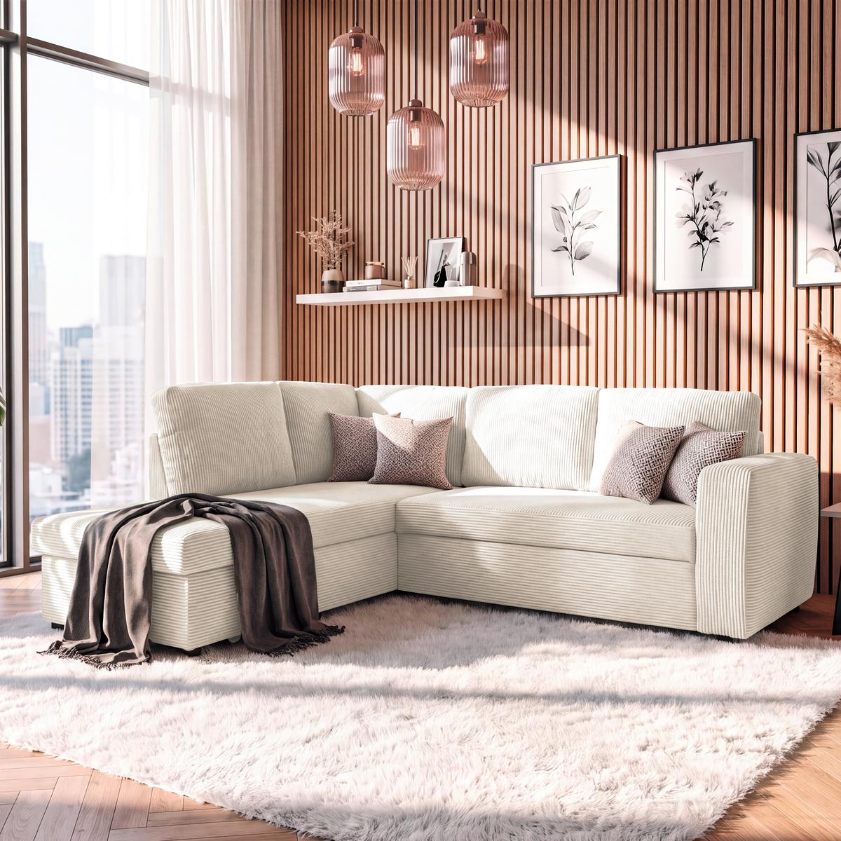 Ecksofa mit Schlaffunktion Toulouse perlmutt, 206x224cm - Perlmutt/Schwarz, Trend, Holz/Textil (206/224cm)
