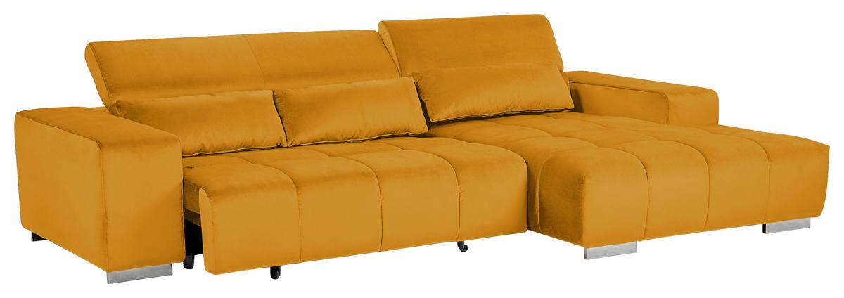 Ecksofa mit Relaxfunktion Orion Kopfstütze Klappbar Currygelb - Currygelb/Silberfarben, KONVENTIONELL, Textil (307/186cm) - Livetastic