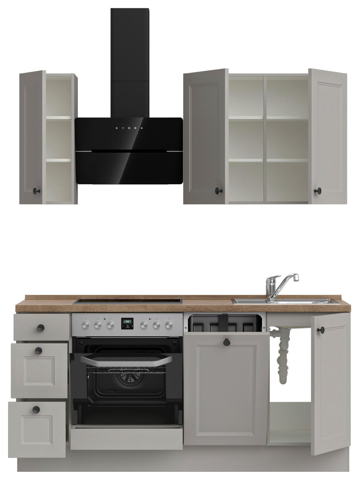 Kuchynská linka 180 cm, kamenná sivá supermatná - čierna/sivá, Romantik / Landhaus, kov/kompozitné drevo (180cm) - Nobilia