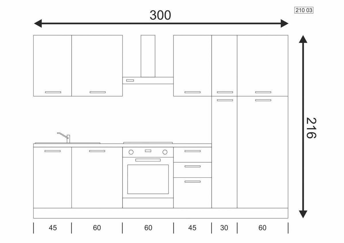 Küchenzeile Olimpia Mit Geräten 300 cm Weiß - Eukalyptusholzfarben/Alufarben, LIFESTYLE, Kunststoff (300cm) - MID.YOU