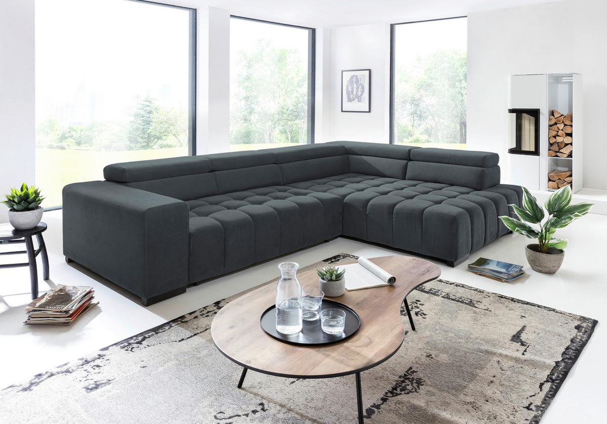 Eckschlafsofa Elias Neu Dunkelgrau S: 307 Cm - Dunkelgrau/Schwarz, Design, Textil (307/201cm) - Livetastic
