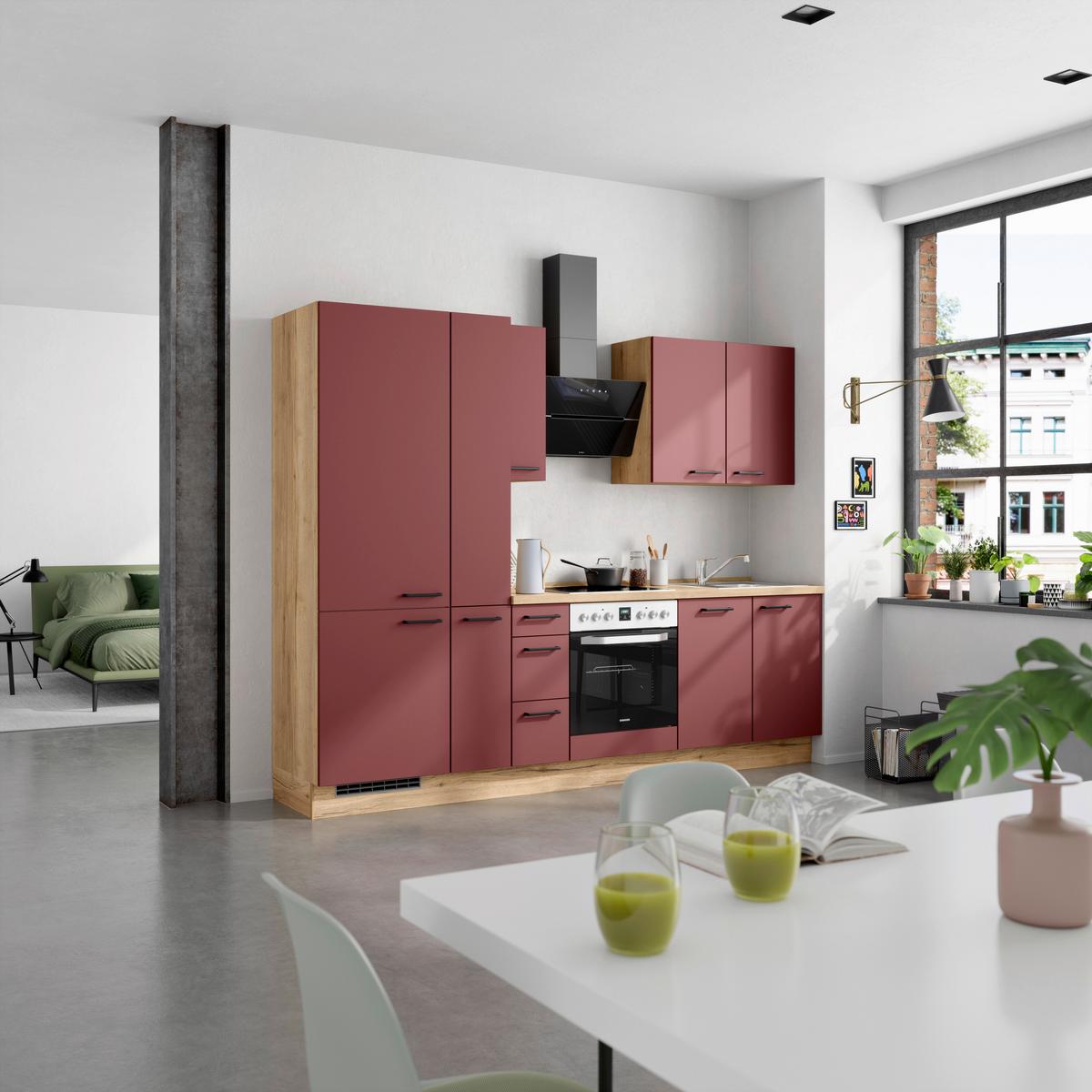 Küchenleerblock Easytouch High-Line, H3 Links - Eichefarben/Rot, MODERN, Holzwerkstoff (270cm) - Nobilia