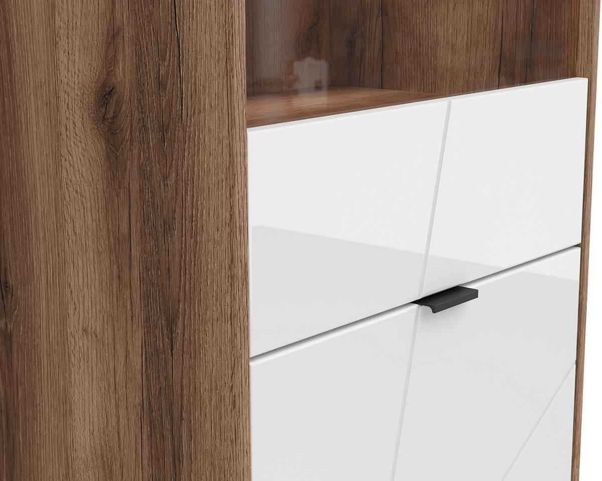 Vitrine Forn Glass-Door Cabinet - Weiß Hochglanz/Eichefarben, Design, Glas/Holzwerkstoff (64/200,5/42,5cm)