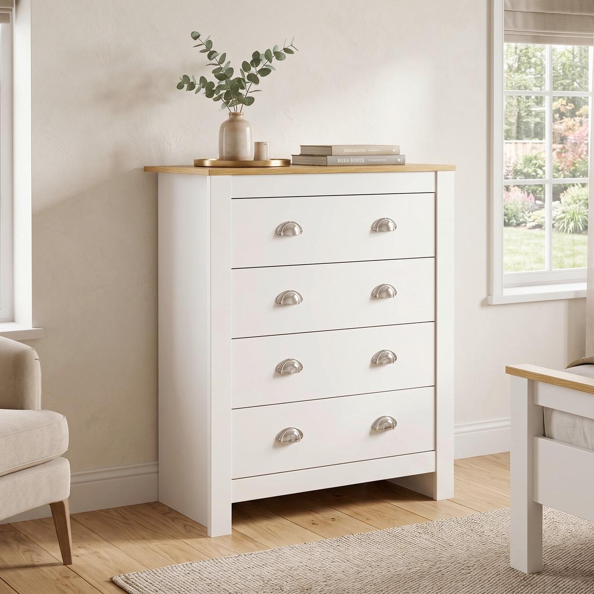 Kommode Balusa Weiß, Eiche Dekor B: 79 cm - Honigeiche/Weiß, LIFESTYLE, Holzwerkstoff (79/95/39,5cm) - MID.YOU