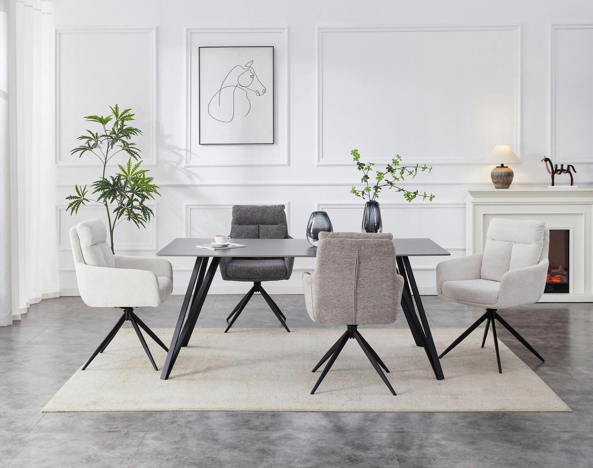 Armlehnstuhl Mahir Creme, Sitzfläche 360° drehbar - Creme/Schwarz, KONVENTIONELL, Holz/Textil (59/91/61,5cm) - Livetastic