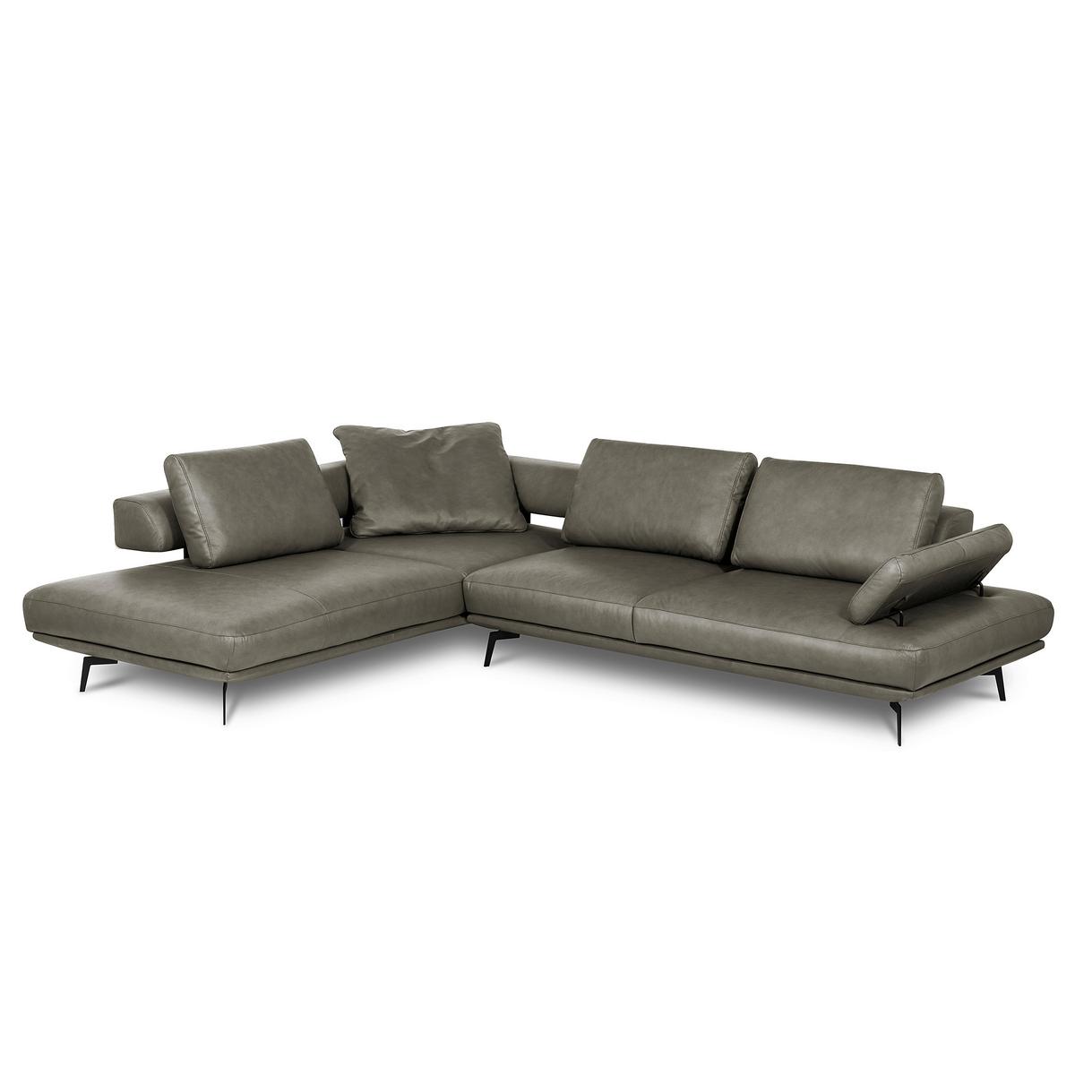 Ecksofa Como Echtleder Grau 237x306 - Schwarz/Grau, Design, Leder (237/306cm) - Livetastic