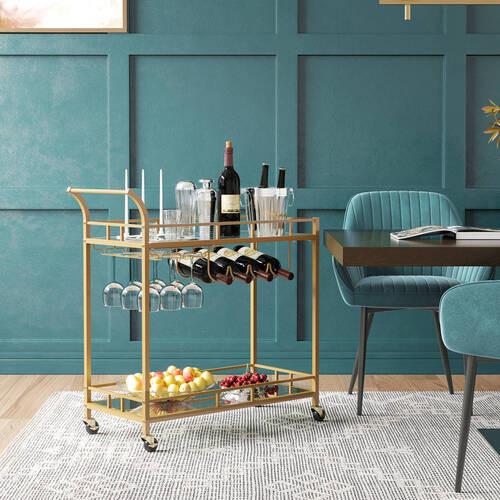 Servierwagen Glas, Goldfarben Lrc090a03 - Goldfarben, Basics, Glas/Metall (86,1/90,2/38,1cm) - Boxxx