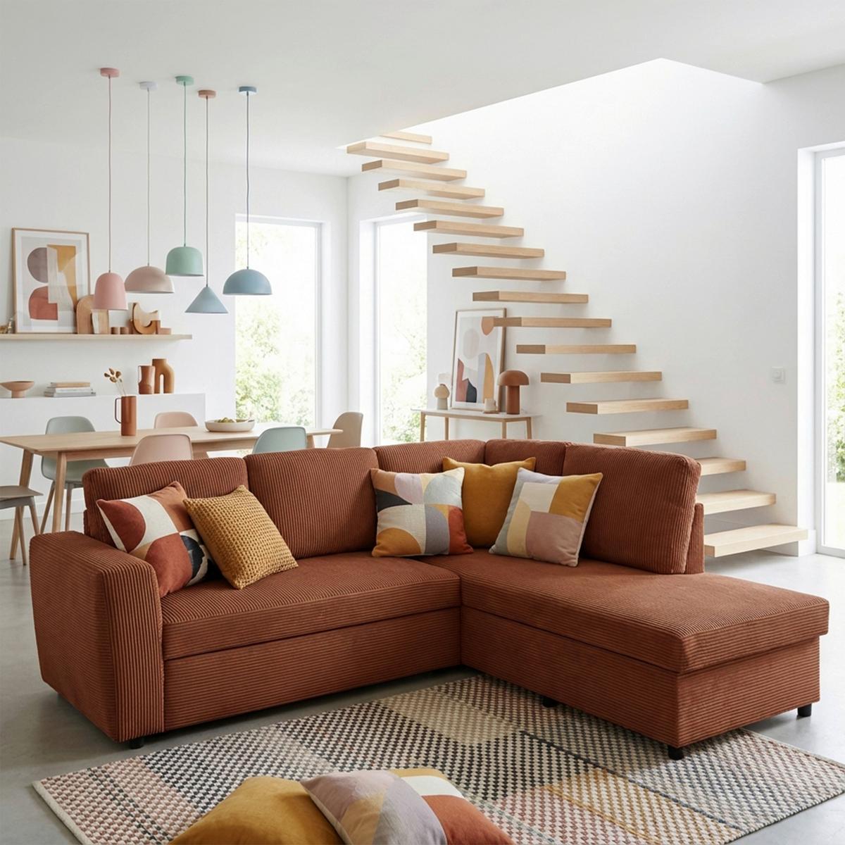 Ecksofa mit Schlaffunktion Toulouse terracotta, 224x206cm - Terracotta/Schwarz, Trend, Holz/Holzwerkstoff (224/206cm)