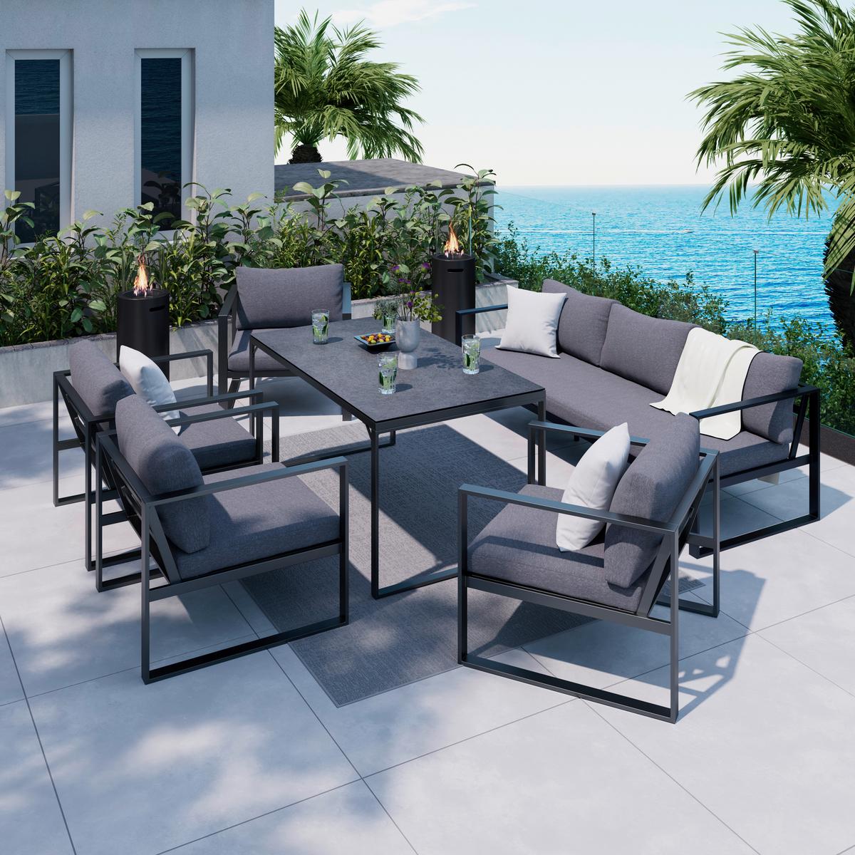 Gartentisch Brest - Anthrazit, MODERN, Glas/Metall (140/68/80cm) - Beldano