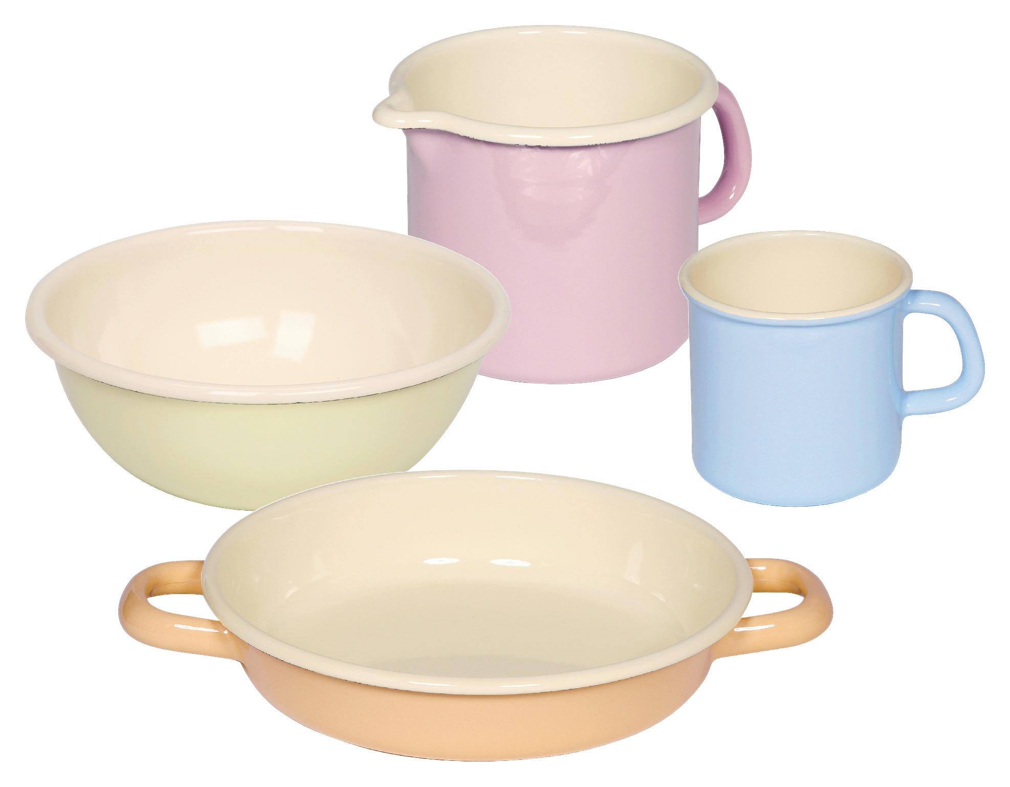 Riess Kochtopfset 4--Teilig. Eisen Induktion backofengeeignet - Gelb/Rosa, KONVENTIONELL, Metall - Riess