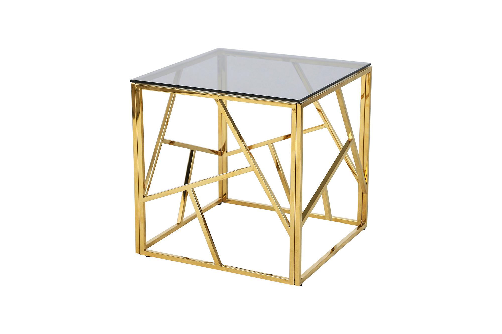 Beistelltisch Grau, Goldfarben L: 55 cm - Goldfarben/Grau, Design, Glas/Metall (55/55/55cm) - Livetastic