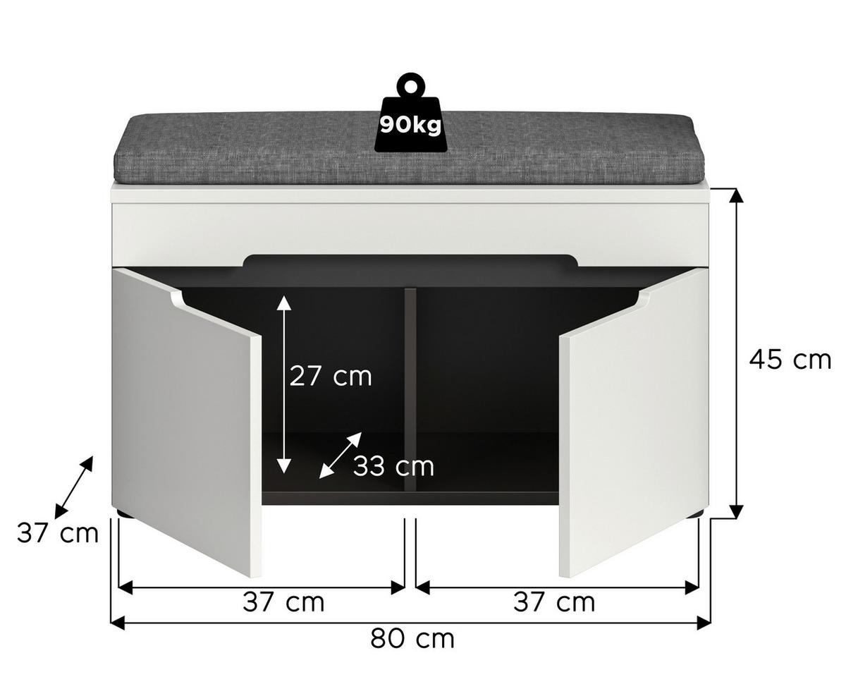 Sitzbank Canu Grau/Weiß B: 80 cm - Schwarz/Weiß, Design, Holzwerkstoff/Textil (80/45/37cm) - Livetastic