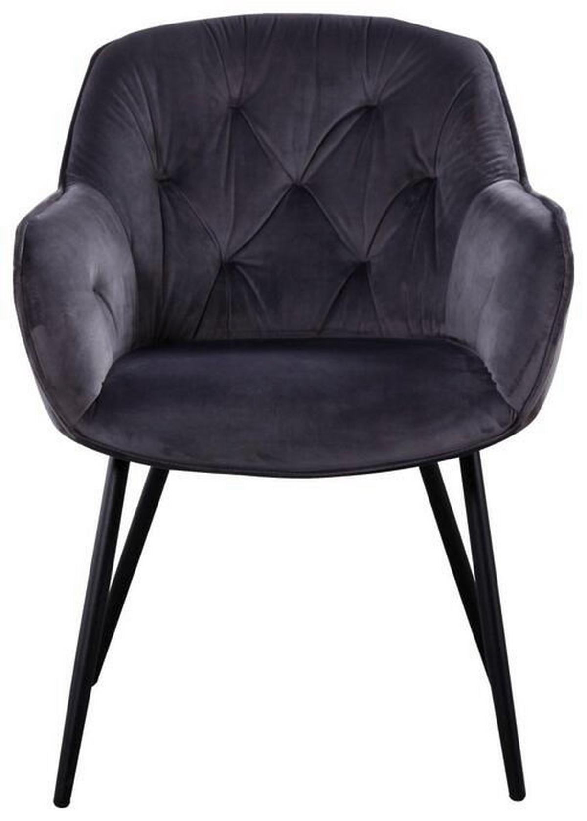 Armlehnstuhl Salerno Samtbezug Grau Gepolstert - Schwarz/Grau, MODERN, Textil/Metall (63/87/64cm) - MID.YOU