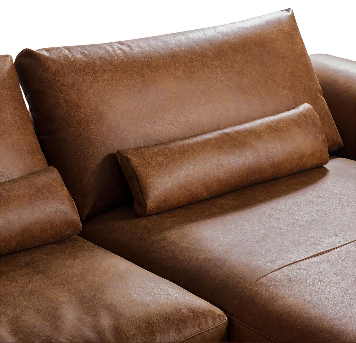 Ecksofa Berlin Cognac S: 313 cm - Cognac/Schwarz, Design, Leder (313/172cm) - Livetastic