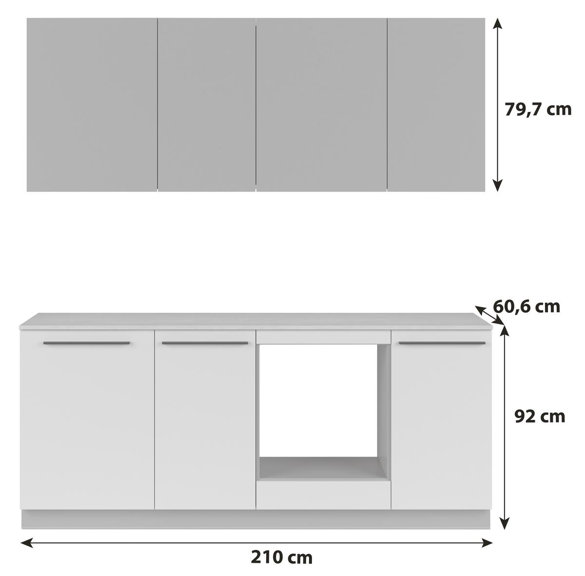 Kuchynská linka, š.210 cm MILINO SMALL - čierna/sivá, Basics, kompozitné drevo/plast (210cm) - Visiona