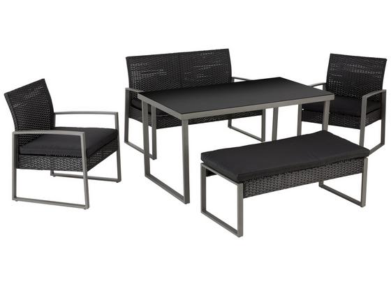 Loungegarnitur 5-Tlg Elena Aus Stahl + Kunststoff mit Kissen - Schwarz, MODERN, Glas/Kunststoff - Luca Bessoni