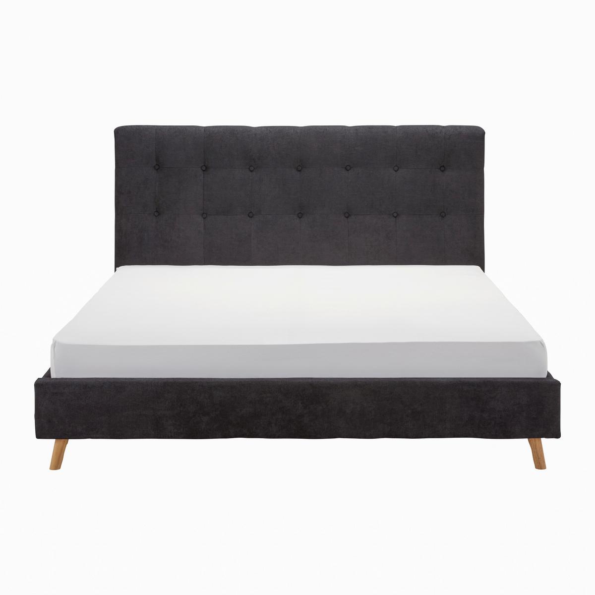 Čalúnená posteľ RONJA čiera - čierna/prírodná farba, Modern, kov/drevo (180/200cm) - Bessagi Home