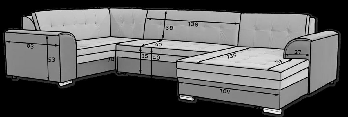 Wohnlandschaft Damario Grau/Schwarz U:189x338x189cm - Chromfarben/Schwarz, Design, Textil (189/338/189cm) - MID.YOU