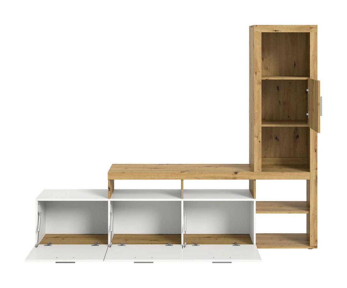 Obývacia stena JACKY - biela/dub artisan, Modern, kompozitné drevo/plast (230/184/37cm) - Mömax