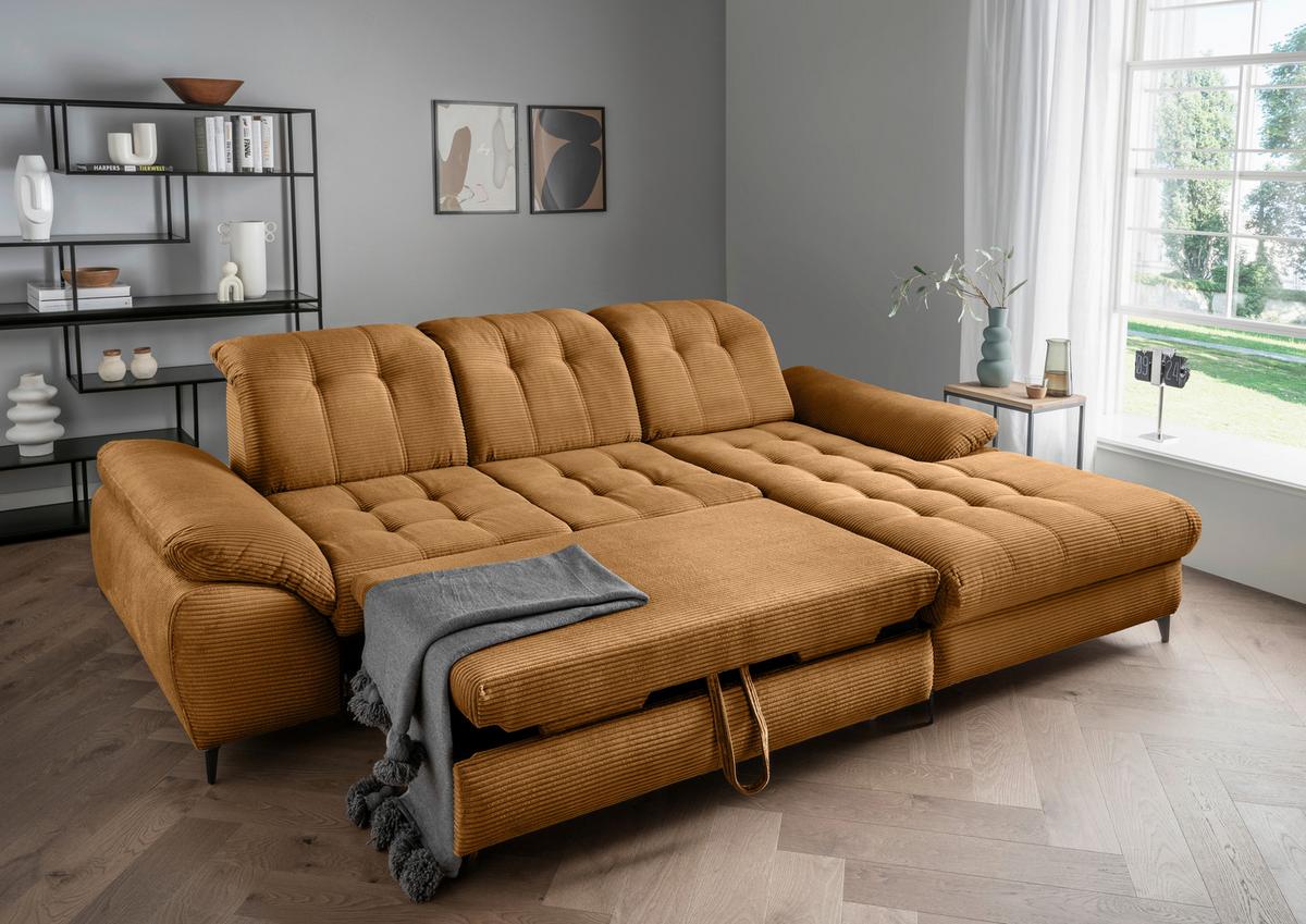 Eckschlafsofa Delphino Goldfarben S: 273x189 cm - Goldfarben/Schwarz, MODERN, Textil (273/189cm) - Livetastic