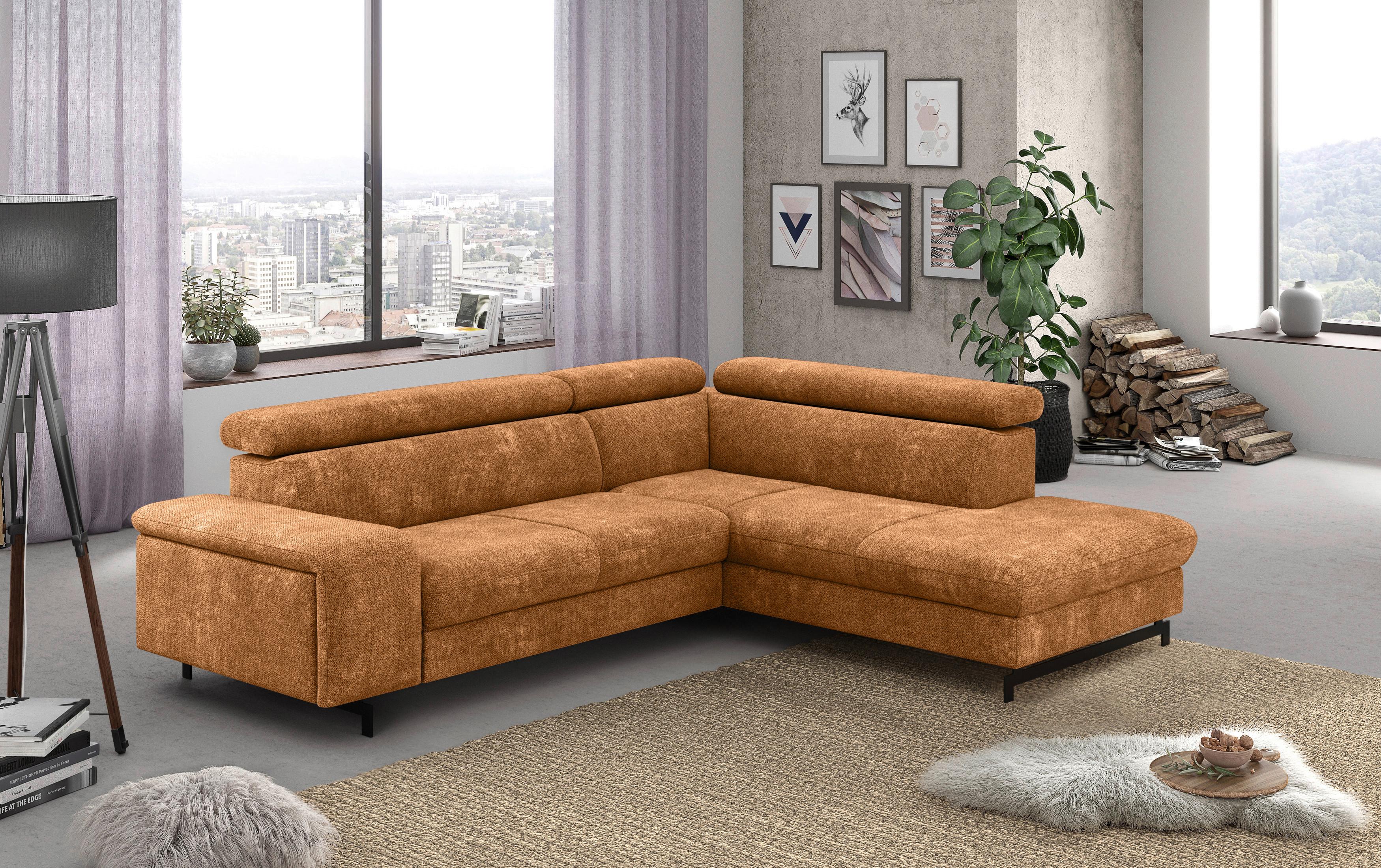Ecksofa mit Bettkasten Emma Cognac 262x215 cm - Cognac/Schwarz, Textil (262/215cm) - MID.YOU