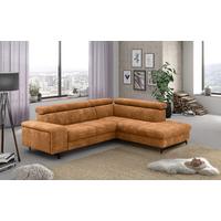 Ecksofa Mit Schlaffunktion & Bettkasten Emma Cognac - Cognac/Schwarz, Textil (262/215cm) - MID.YOU