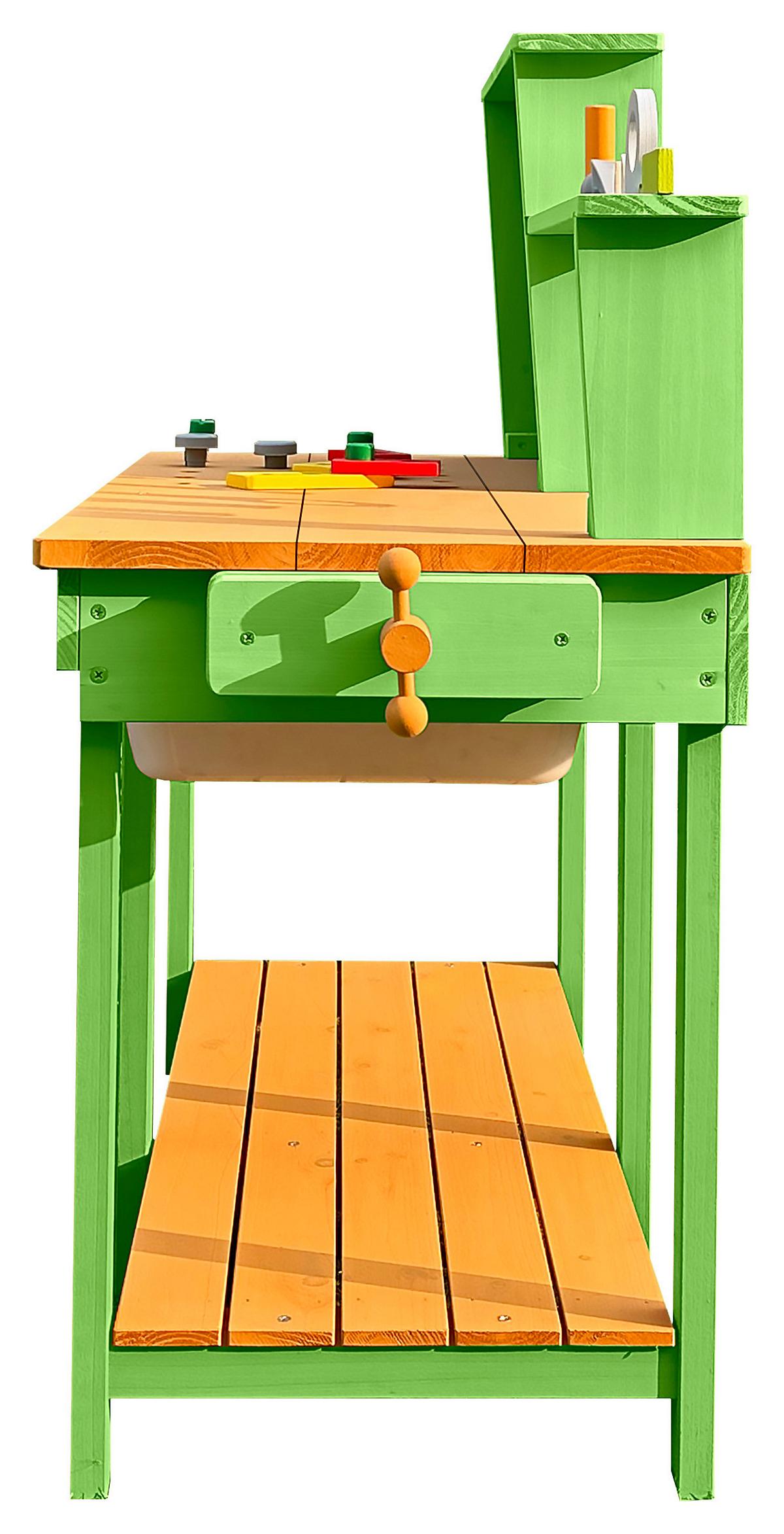 Kinderwerkbank Tobias - Naturfarben/Hellgrün, Trend, Holz (79,1/80/37cm) - James Wood